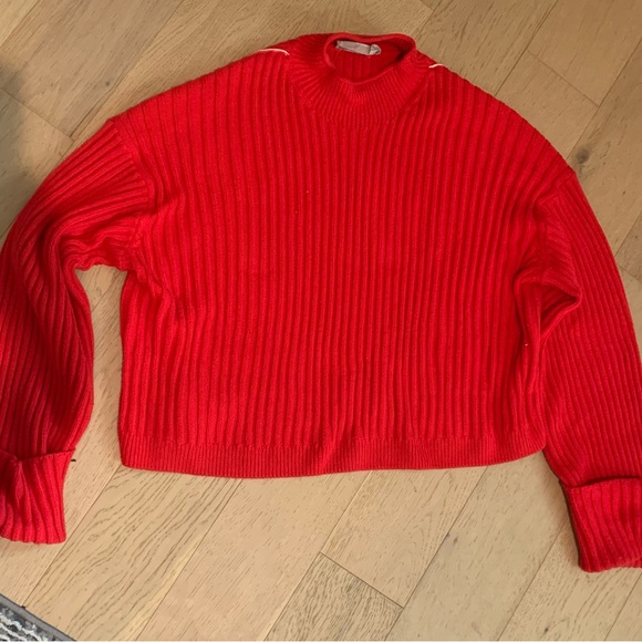 Everlane Vibrant Red Women's Cotton Mockneck Cropped Sweater - Picture 1 of 4